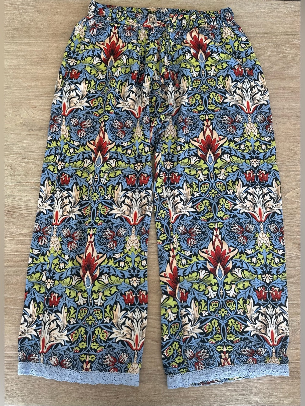 William Morris Floriana for Signals Lounge Pajamas Green Blue Floral BOHO M